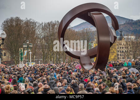 Bilbao, Baskenland, Spanien, März, 17, 2018, Demonstration und Protest der Rentner und Pensionäre in Bilbao Stockfoto