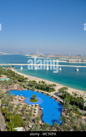 Die Aussicht von Atlantis die Plam, Palm Jumeirah, Dubai, UAE. Stockfoto