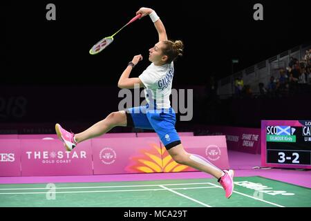 Gold Coast, Australien, 14. April 2018. Kirsty Gilmour (SCO). Frauen singles. Kampf um Bronze. Badminton. XXI Commonwealth Games. Carrara Sporthalle 2. Gold Coast 2018. Queensland. Australien. 14/04/2018. Credit: Sport in Bildern/Alamy leben Nachrichten Stockfoto