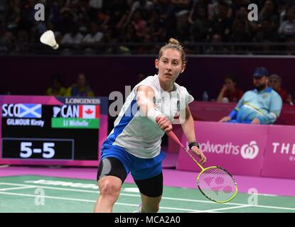 Gold Coast, Australien, 14. April 2018. Kirsty Gilmour (SCO). Frauen singles. Kampf um Bronze. Badminton. XXI Commonwealth Games. Carrara Sporthalle 2. Gold Coast 2018. Queensland. Australien. 14/04/2018. Credit: Sport in Bildern/Alamy leben Nachrichten Stockfoto