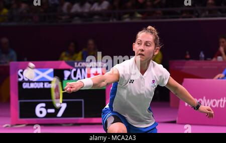 Gold Coast, Australien, 14. April 2018. Kirsty Gilmour (SCO). Frauen singles. Kampf um Bronze. Badminton. XXI Commonwealth Games. Carrara Sporthalle 2. Gold Coast 2018. Queensland. Australien. 14/04/2018. Credit: Sport in Bildern/Alamy leben Nachrichten Stockfoto