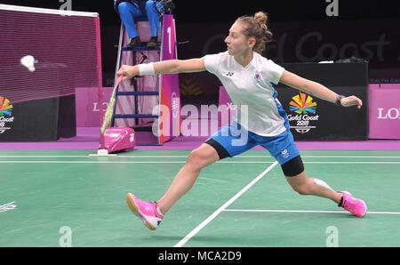 Gold Coast, Australien, 14. April 2018. Kirsty Gilmour (SCO). Frauen singles. Kampf um Bronze. Badminton. XXI Commonwealth Games. Carrara Sporthalle 2. Gold Coast 2018. Queensland. Australien. 14/04/2018. Credit: Sport in Bildern/Alamy leben Nachrichten Stockfoto