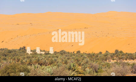 Eine herrliche Arabischen fort in einer Oase vor den Dünen in der Gegend von Liwa Abu Dhabi in den Vereinigten Arabischen Emiraten gelegen. Stockfoto