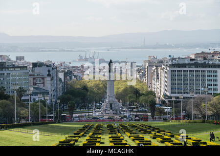 Panoramablick auf den Park Eduardo VII in Lissabon, Portugal Stockfoto