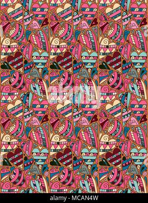 Pastell rosa Blau Beige Herzen Vertikale nahtlose Muster Grenze in zentangle Stil. Vektor Hand zeichnen Hintergrund Stock Vektor