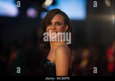 Malaga, Spanien. 14 Apr, 2018. Spanische Schauspielerin Aura Garrido Posen auf dem roten Teppich vor der Cervantes Theater während der 21. Internationalen Filmfestspiele, Malaga in Malaga. Credit: Jesus Merida/SOPA Images/ZUMA Draht/Alamy leben Nachrichten Stockfoto