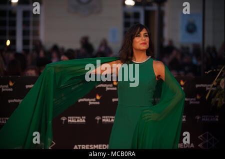 Malaga, Spanien. 14 Apr, 2018. Elena SÃ¡nchez Posen auf dem roten Teppich vor der Cervantes Theater während der 21. Internationalen Filmfestspiele, Malaga in Malaga. Credit: Jesus Merida/SOPA Images/ZUMA Draht/Alamy leben Nachrichten Stockfoto