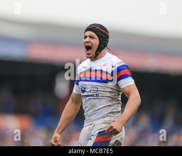 Wakefield, Großbritannien, 15. April 2018 Betfred Super League Rugby, Wakefield Trinity v St Helens; Ben Jones-Bishop von Wakefield Trinity voller Emotion als Wakefield win St Helens Credit: Aktuelles Bilder/Alamy Live News Credit: Aktuelles Bilder/Alamy leben Nachrichten Stockfoto