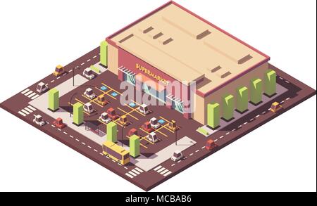 Vektor-isometrische low-Poly-Supermarkt Stock Vektor