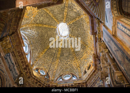 Architektur Detail der Kathedrale von Santiago de Compostela mit dem Dach von unten gesehen Stockfoto