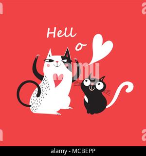 Vektor in Liebe Katzen. Liebe Karten. Valentinstag. Animal-print. Kinder Illustration für Schule, Bücher und vieles mehr. Stock Vektor