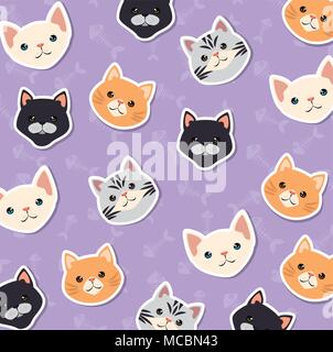 Süße Katzen Maskottchen Köpfe Zeichen Muster Vector Illustration Design Stock Vektor