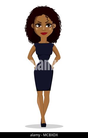 African American Business woman cartoon Charakter. Junge schöne Geschäftsfrau in Smart Casual Kleidung auf den Hüften. Vektor Lllustrat Stock Vektor