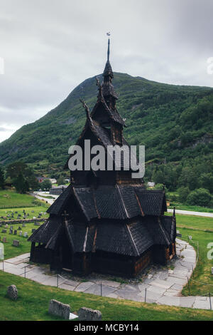 Alte hölzerne Stabkirche Borgund Stockfoto