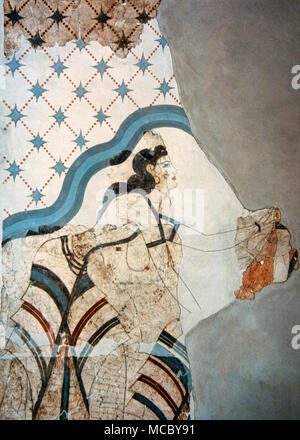 Minoischen Fresken. Akrotiri, Insel Thera (Santorin). Haus der Damen. Dame bietet eine Halskette, eine Göttin. 1650 BC. Museum der prähistorischen Thera. Santorini, Griechenland. Stockfoto