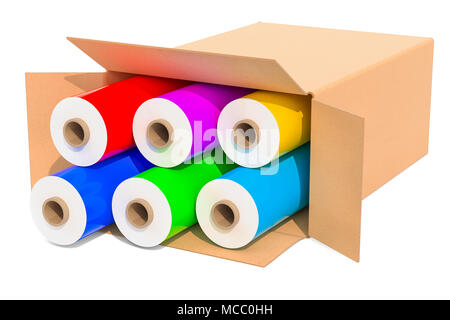 Farbige Verpackung Kunststoff Stretchfolien im Karton, 3D-Rendering Stockfoto