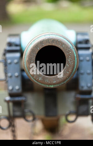 Gettysburg, PA, USA - 8. Juli 2013: eine Nahaufnahme von einem Bürgerkrieg Kanone auf das Schlachtfeld von Gettysburg. Stockfoto