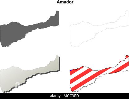 Amador County (Kalifornien) Umriss Karte gesetzt Stock Vektor