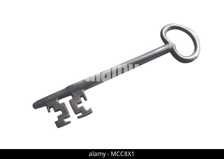 Riesige alte Metall key schneiden Sie auf weißem Hintergrund, Antike Stockfoto