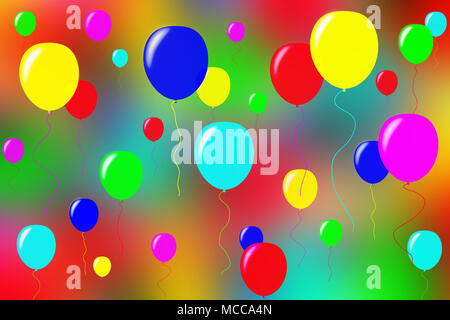 Volumetrische bunten Ballons auf einer unscharfen farbige Oberfläche Stockfoto