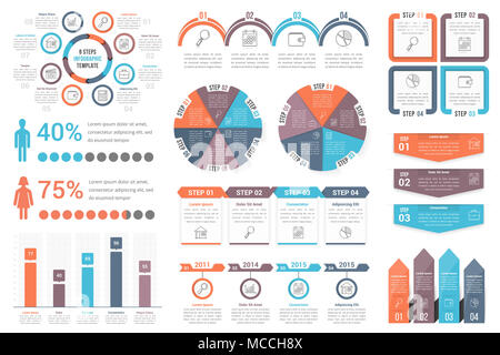 Satz von infografik Element - Kreis Diagramme, Timeline, Schritte und Optionen, Prozess-, Workflow-, Vector EPS 10 Abbildung Stockfoto