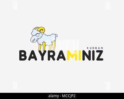 Grußkarte Design mit niedlichen lustige Schafe für muslimische Kultur. Festival der Opfer, Eid-Al-Adha Mubarak. Stock Vektor