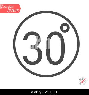 30 grad Symbol, Vector Illustration. Flaches Design Stil. Vector 30 Grad Abbildung auf weißem Hintergrund eps isoliert Stock Vektor