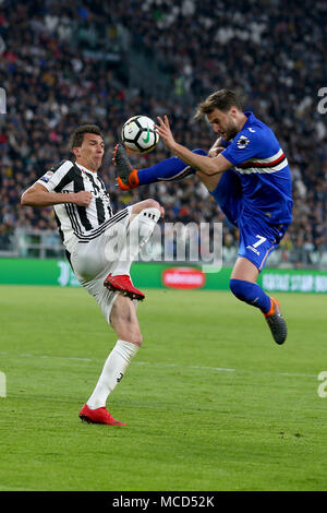 Turin, Italien. 15 Apr, 2018. Fußball, Serie A-Meisterschaft 2017-2018 15-4 2018 Juventus - Sampdoria 3-0 im Bild: Mandzukic Credit: Unabhängige Fotoagentur/Alamy leben Nachrichten Stockfoto