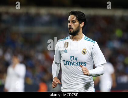 Malaga, Andalusien, Spanien. 15 Apr, 2018. Isco (Real Madrid) während der Liga Match zwischen Malaga CF und Real Madrid CF im Estadio La Rosaleda. Credit: Manu Reino/SOPA Images/ZUMA Draht/Alamy leben Nachrichten Stockfoto