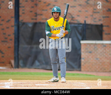 FedEx Park. 15 Apr, 2018. TN, USA; Baylor outfielder, Davion Downey (9), At Bat während des Spiels mit Memphis. Baylor besiegt Memphis, 7-0, die Reihe bei FedEx Park zu gewinnen. Kevin Lanlgey/CSM/Alamy leben Nachrichten Stockfoto