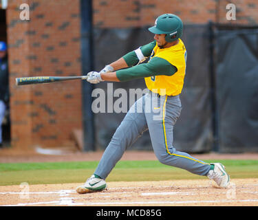 FedEx Park. 15 Apr, 2018. TN, USA; Baylor outfielder, Davion Downey (9), At Bat während des Spiels mit Memphis. Baylor besiegt Memphis, 7-0, die Reihe bei FedEx Park zu gewinnen. Kevin Lanlgey/CSM/Alamy leben Nachrichten Stockfoto