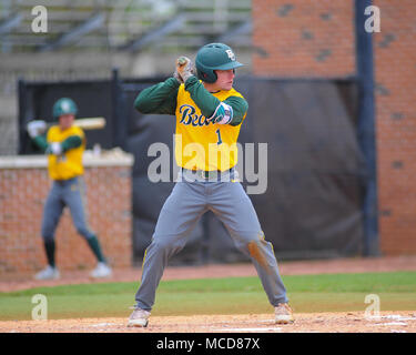 FedEx Park. 15 Apr, 2018. TN, USA; Baylor outfielder, Cole Haring (1), At Bat während des Spiels mit Memphis. Baylor besiegt Memphis, 7-0, die Reihe bei FedEx Park zu gewinnen. Kevin Lanlgey/CSM/Alamy leben Nachrichten Stockfoto