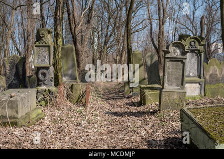 Alte Grabsteine in Okopova Straße Jüdischer Friedhof in Warschau, Polen. Stockfoto