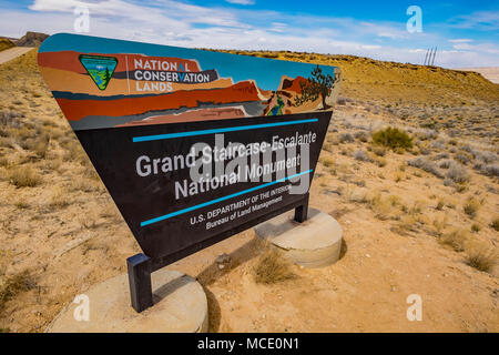 Grand Staircase Escalante National Monument Eingangsschild, Utah Stockfoto