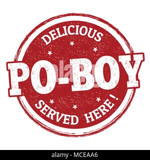 Köstliche Po-Boy Zeichen oder Stempel auf weißem Hintergrund, Vector Illustration Stock Vektor