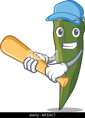 Spielen Baseball okra Charakter Cartoon Stil Vector Illustration Stock Vektor
