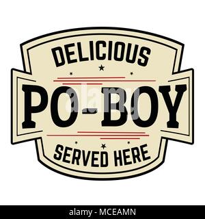 Köstliche Po-Boy label oder Symbol auf weißem Hintergrund, Vector Illustration Stock Vektor