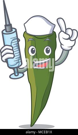 Krankenschwester okra Charakter Cartoon Stil Vector Illustration Stock Vektor