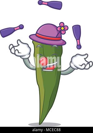 Jonglieren okra Maskottchen Cartoon Stil Vector Illustration Stock Vektor