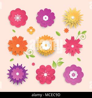 Papier Schnittblumen - moderne Vektor bunte Objekte Stock Vektor