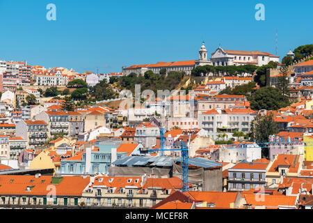 Wohnhäusern im Pombalinischen Unterstadt (Baixa) gesehen von Aufzug Santa Justa. Lissabon. Portugal Stockfoto