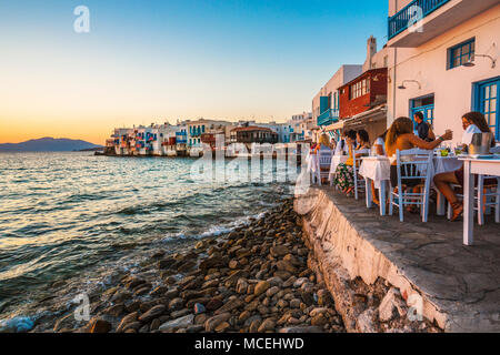 Klein Venedig. Die Stadt Mykonos. Chora. Insel Mykonos. Ciclades Inseln. Griechenland Stockfoto