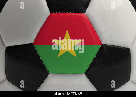 Nahaufnahme eines Fußballs mit Burkina Faso Flagge. 3D-Rendering Stockfoto