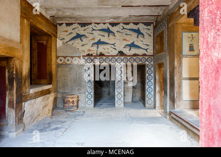 Delfine Wandbild im Palast von Knossos, Heraklion, Kreta, Griechenland Stockfoto