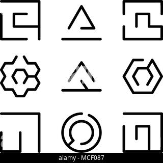 Satz von Labyrinth thin Labyrinth Symbole. Umrissen Labyrinth logo Sammlung Stock Vektor