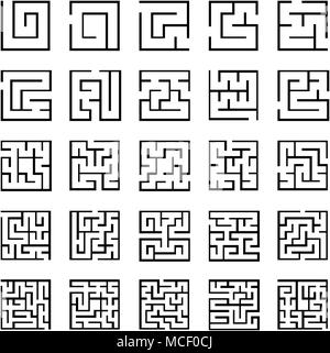 Satz umrissen Labyrinth Symbole mit unterschiedlichen Schwierigkeiten Stock Vektor