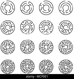 Satz von round Line Labyrinth Symbole. Labythins symbol Sammlung Stock Vektor