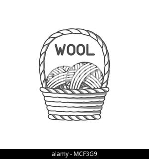 Wolle Emblem mit Merino Schafe. Etikett für Handarbeit, stricken oder Tailor Shop Stock Vektor