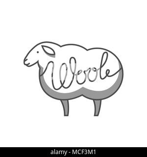 Wolle Emblem mit Merino Schafe. Etikett für Handarbeit, stricken oder Tailor Shop Stock Vektor