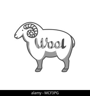 Wolle Emblem mit Merino Schafe. Etikett für Handarbeit, stricken oder Tailor Shop Stock Vektor